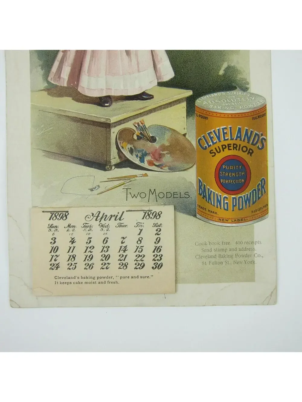 Advertising Wall Calendar Victorian Girl Clevelands Superior Baking Powder 1898